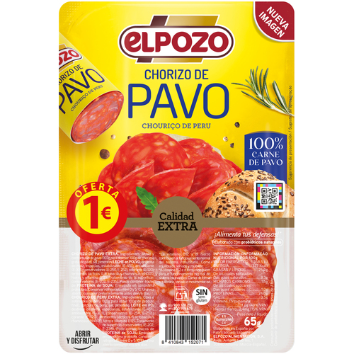 CHORIZO PAVO 100% ELPOZO LONCHAS 65 G