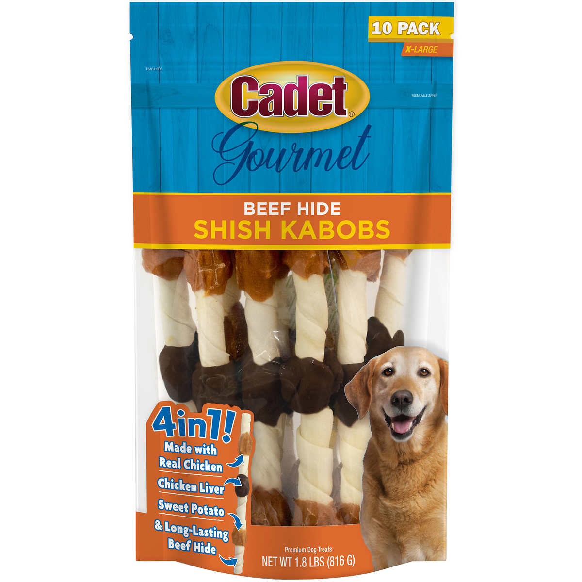 Cadet Gourmet X-Large Dog Treats Beef Hide Shish Kabobs