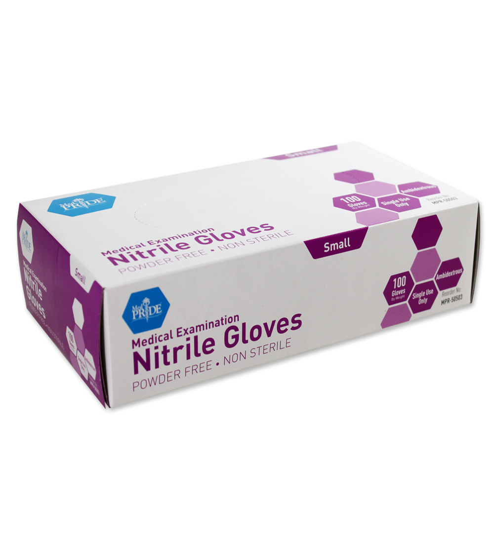 MedPride Nitrile Exam Gloves, Powder-Free, Small, Box/100