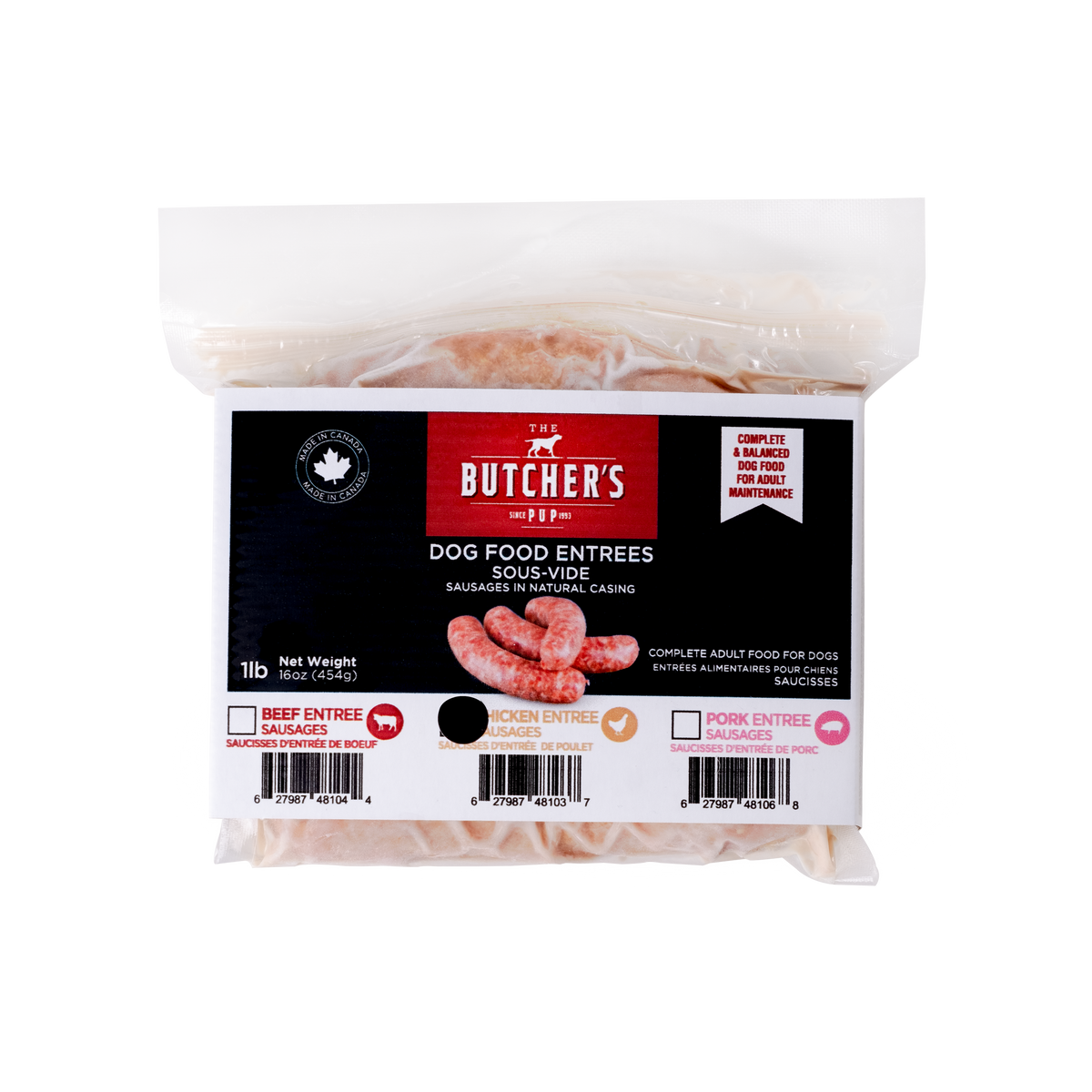 Butcher's Pup The Sous-Vide Sausages Dog Food Entrees- 1 Lb- Chicken