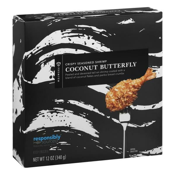 Coconut Butterfly Peeled and Deveined Tail-On Shrimp Coated with a Blend of Coconut Flakes and