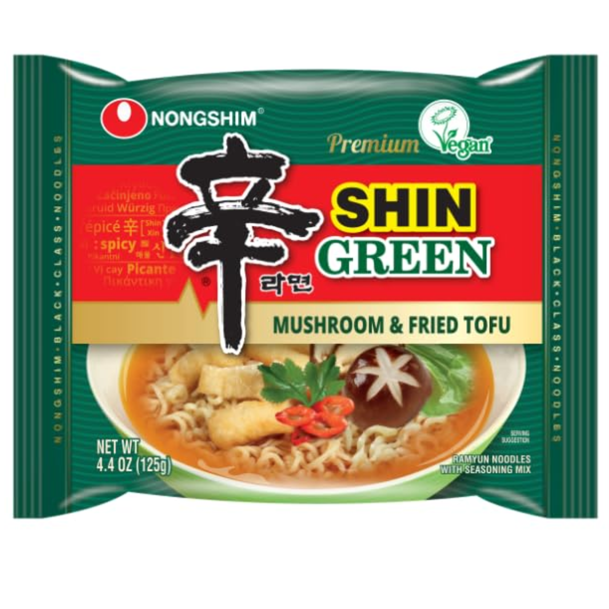 Shin Green Mushroom & Fried Tofu Ramyun Noodles with Seasoning Mix, Shin Green Mushroom & Fried Tofu