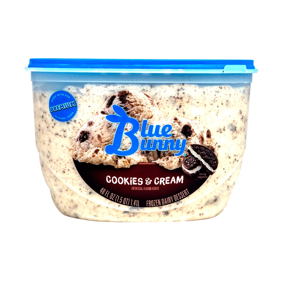 Photo of Blue Bunny Frozen Dairy Dessert, Cookies & Cream, Premium 48 Fl Oz