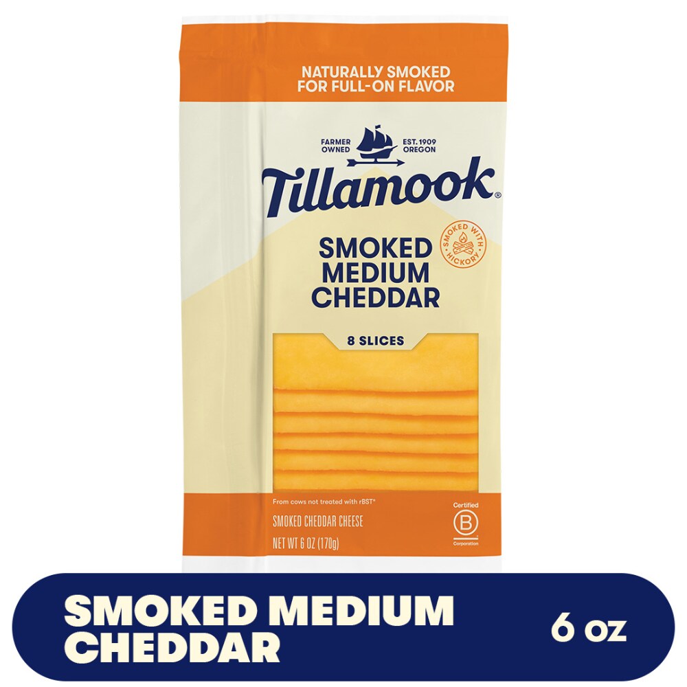 Tillamook Cheese, Smoked Medium Cheddar, Slice
