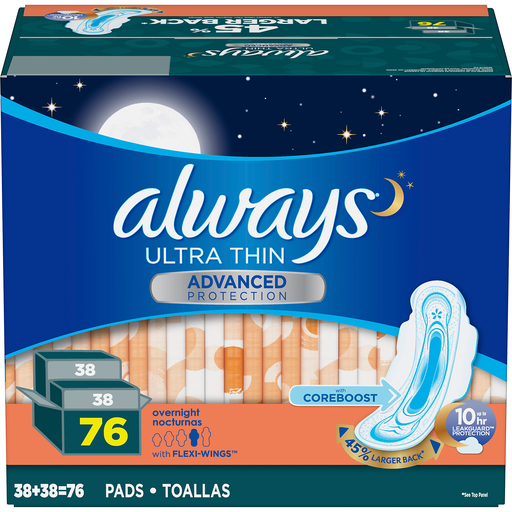 Always - Pads - Ultra Thin - Overnight - 76 Ct