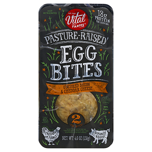 Uncured Bacon & Cheddar Cheese Pasture-Raised Egg Bites, Uncured Bacon & Cheddar Cheese