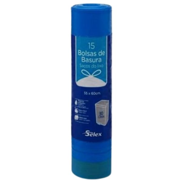B.BASURA AZUL SELEX 30L 55X60 15U C.F
