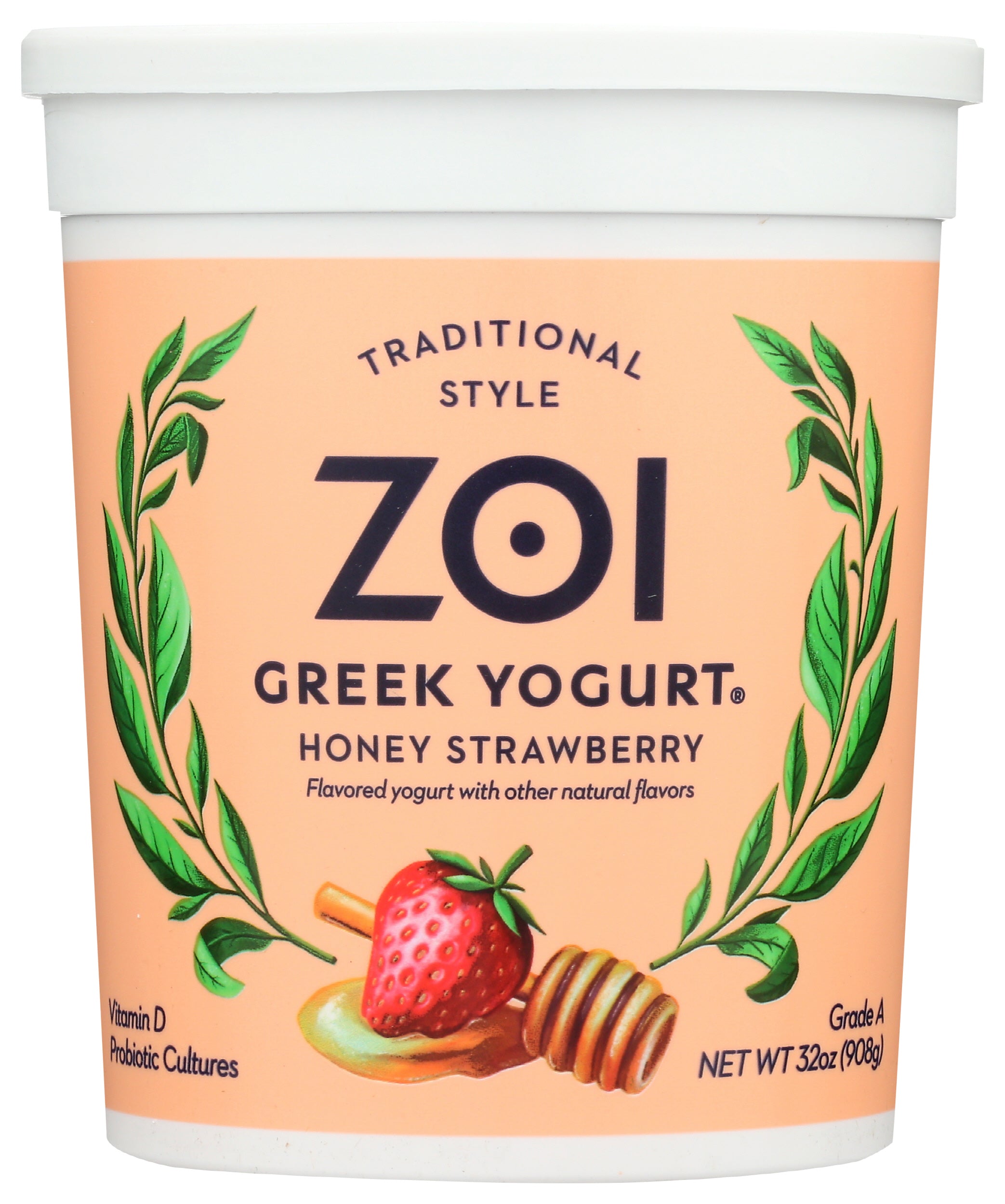 Zoi Yogurt, Greek, Honey Strawberry, Traditional Style 32 Oz