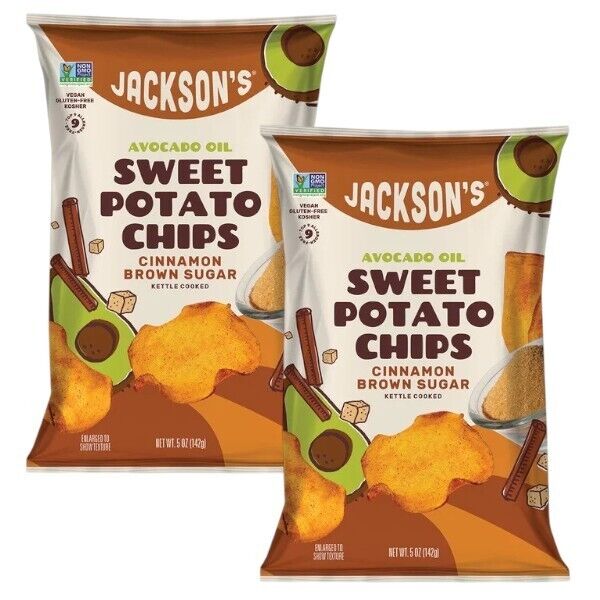 Jackson S Sweet Potato Chips CINNAMON BROWN SUGAR Kettle Avocado Oil 5oz
