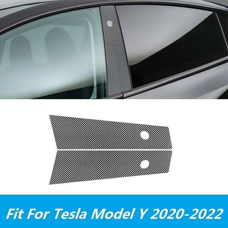 Carbon Fiber Car Window B Pillar Trim Accessories For Tesla Model Y 2020-2022