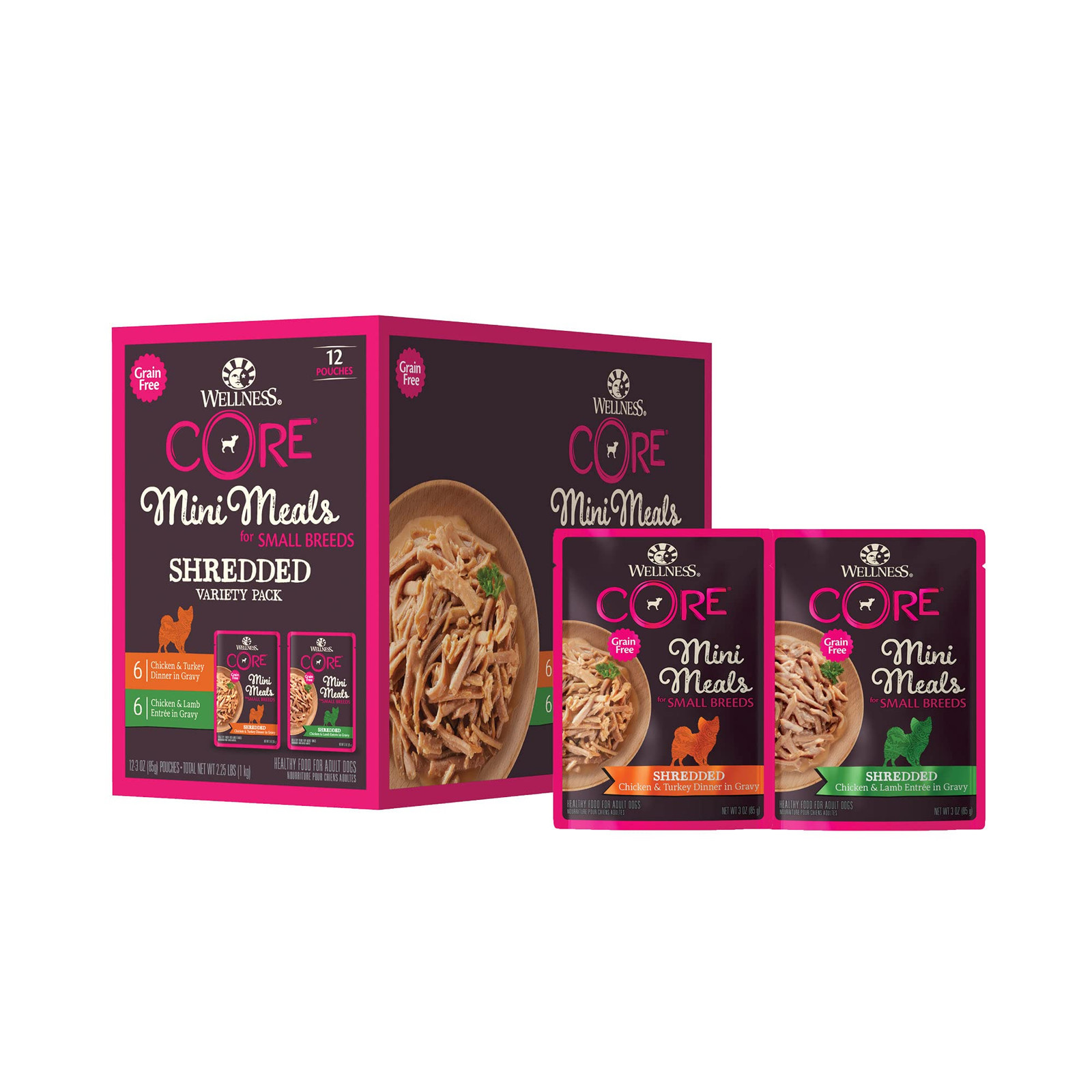 Wellness CORE Natural Grain Free Mini Meals Shredded Variety Pack 3-Ounce