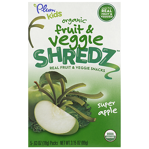Plum Organics, Shredz, Organic Fruit & Veggie Snacks for Kids, Super Apple, Super Apple