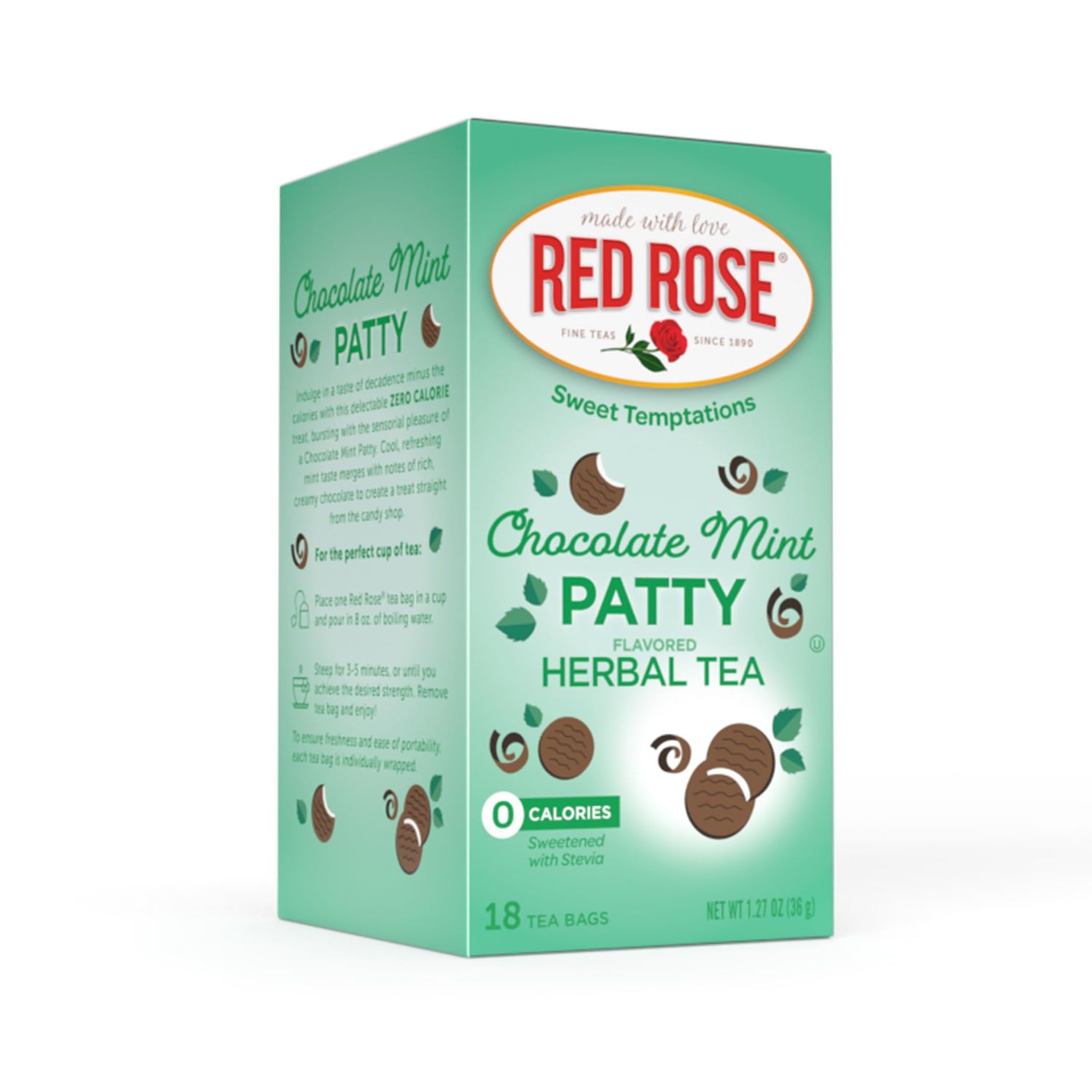 Chocolate Mint Patty Flavored Herbal Tea Bags, Chocolate Mint Patty