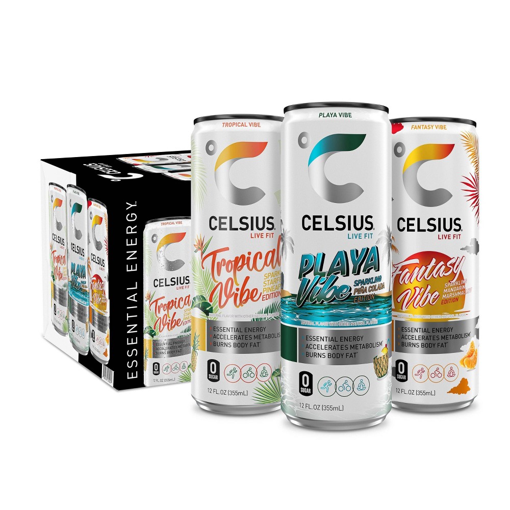 Photo of Celsius Sparkling Tropical Vibe/Playa Vibe/Fantasy Vibe Energy Drink Beach Vibes Pack