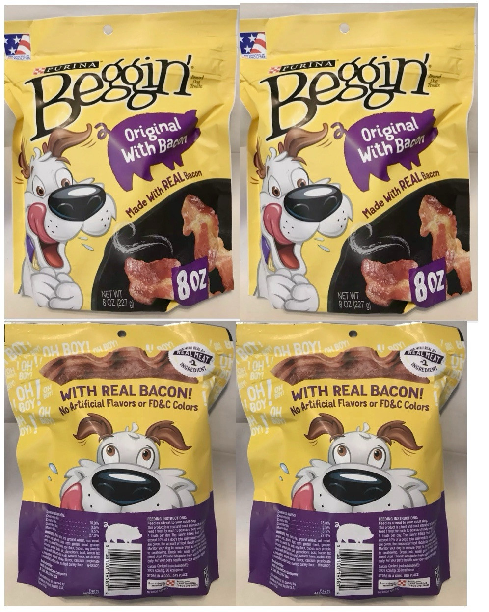 Purina Beggin Strips Dog Treats Original With Real Bacon Flavor Tender Chews 8 Oz Pouch
