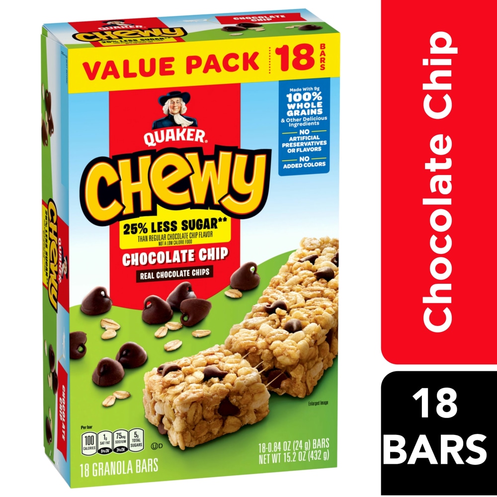 Photo of Quaker Chewy Reduced Sugar Chocolate Chip Granola Bars - 15.2oz/18ct