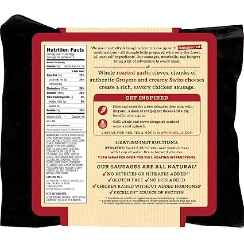 Photo of Aidells Smoked Chicken Sausage, Roasted Garlic & Gruyere Cheese, 12 Oz. (4 Fully Cooked Links)