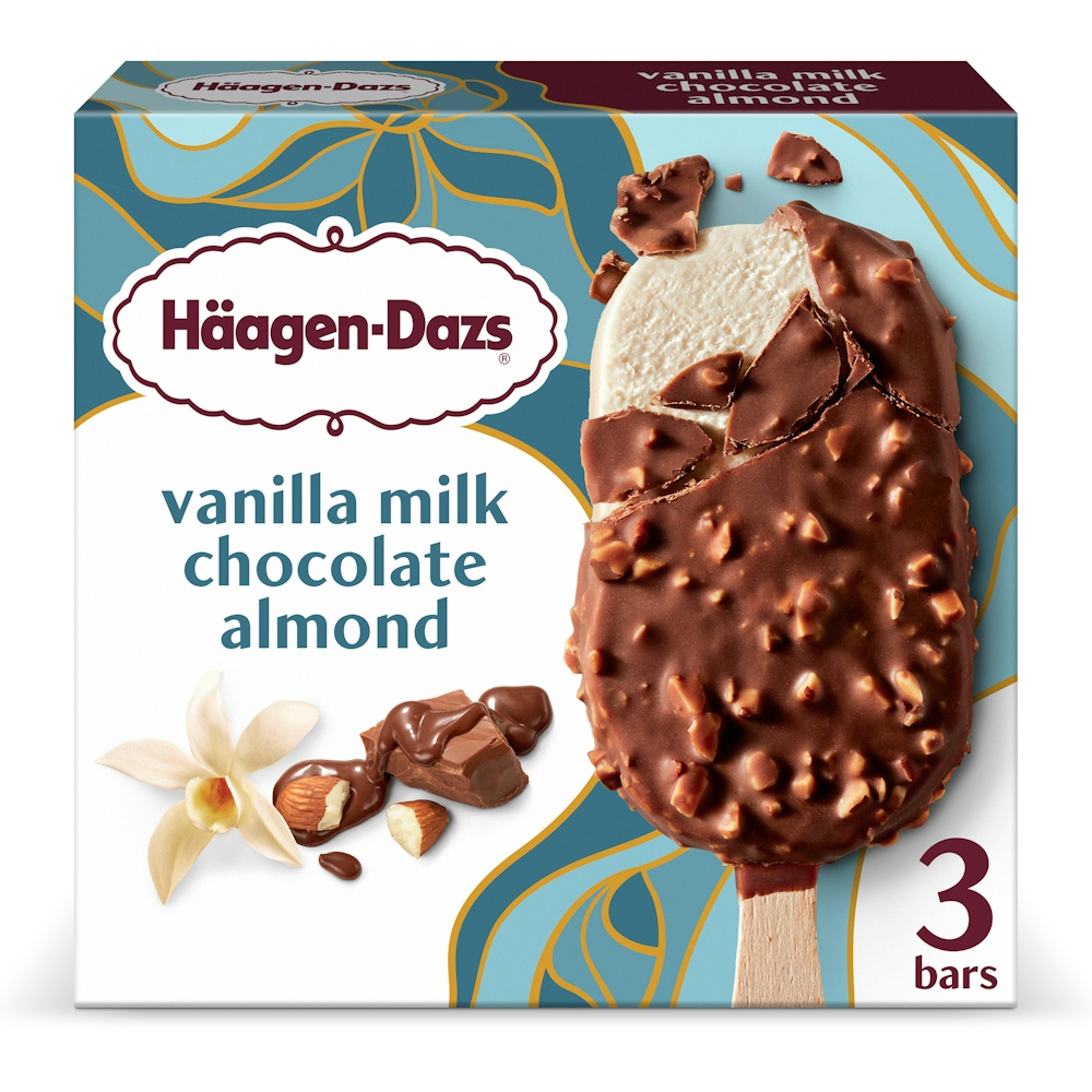 Photo of Haagen-Dazs Häagen Vanilla Milk Chocolate Almond Ice Cream Snack Bars, 3 Count