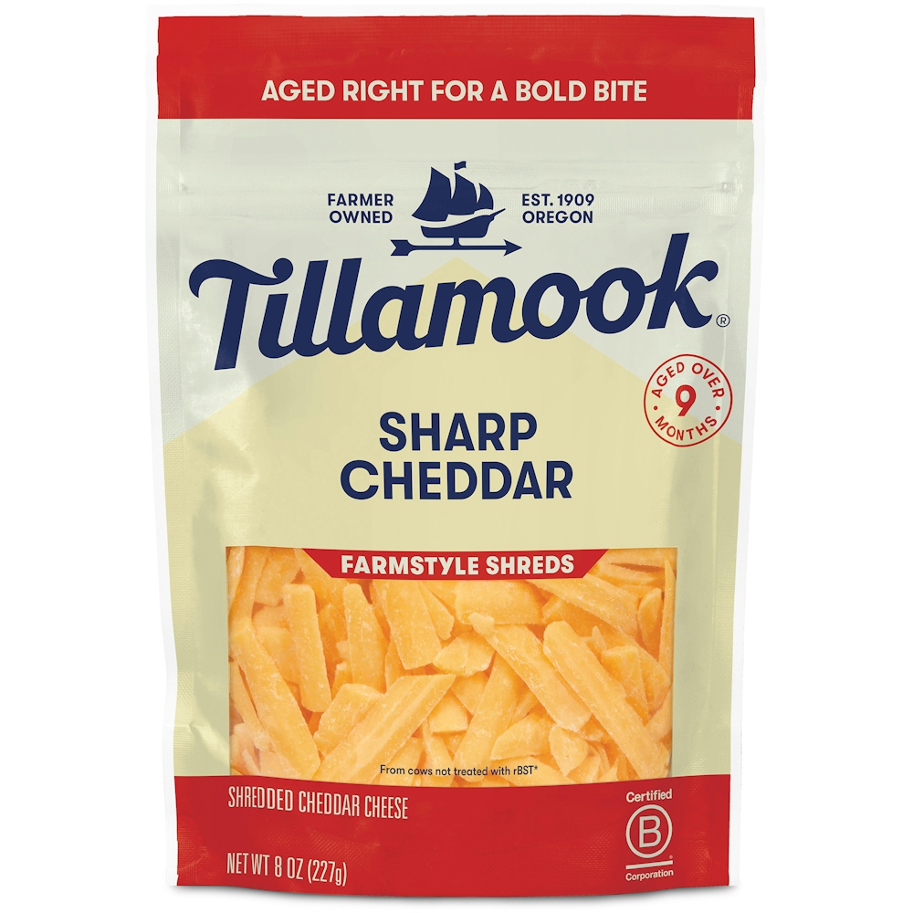 Photo of Tillamook Shredded Cheese, Sharp Cheddar, Farm Style Thick Cut 8 Oz