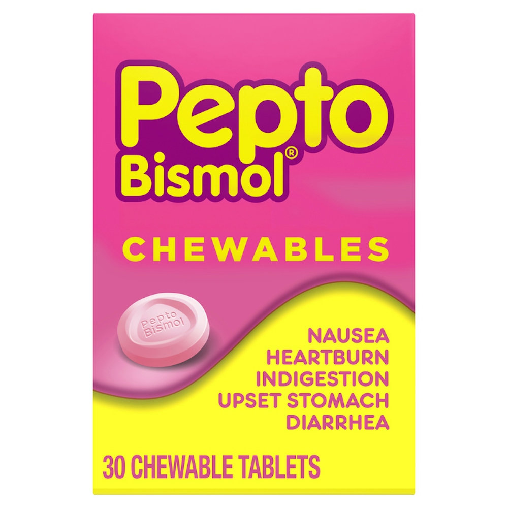 Pepto Bismol Chewable Tablets For Upset Stomach & Diarrhea Relief, Over The Counter Medicine, 30 Ct