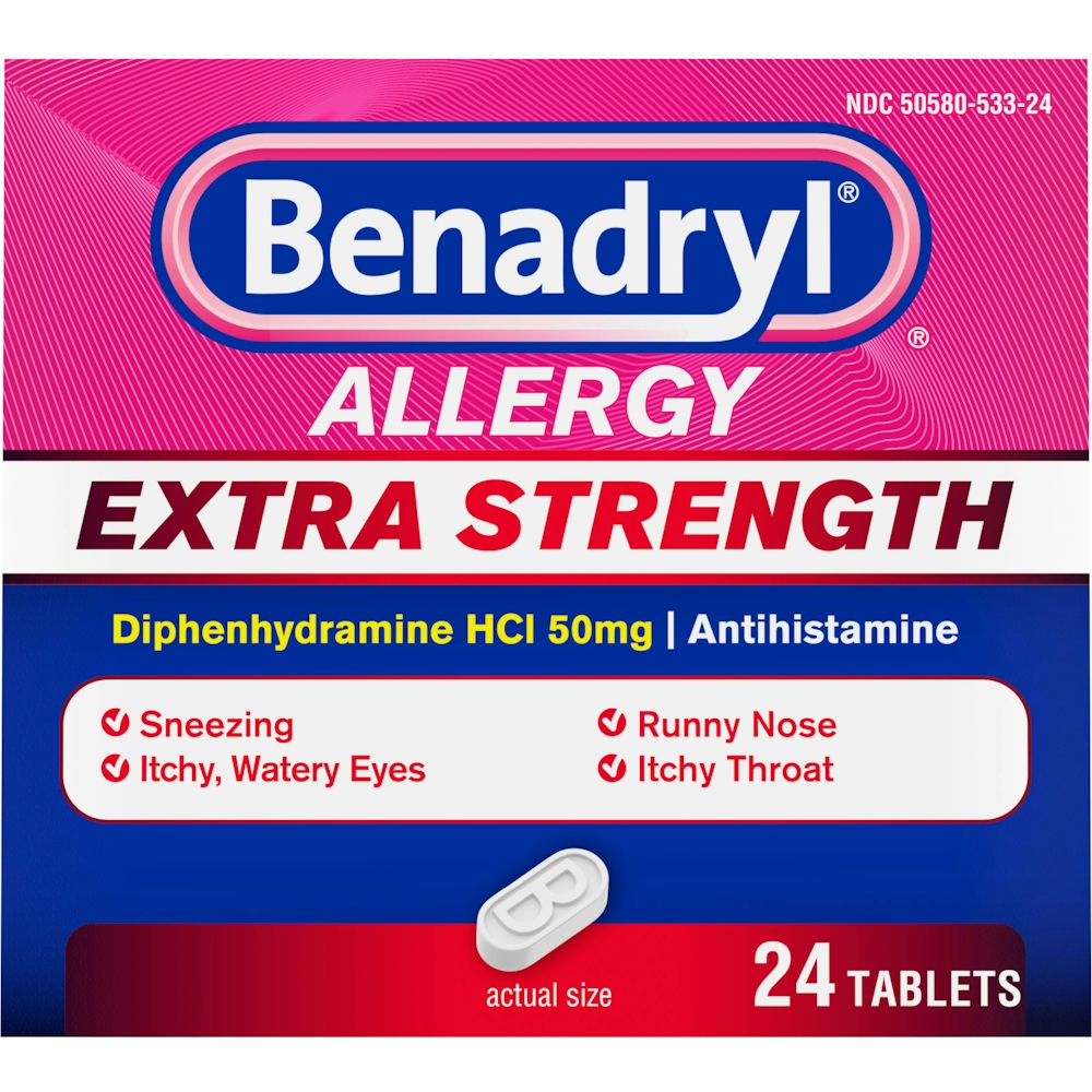 Benadryl Extra Strength Diphenhydramine Antihistamine Allergy Relief Tablets - 24ct