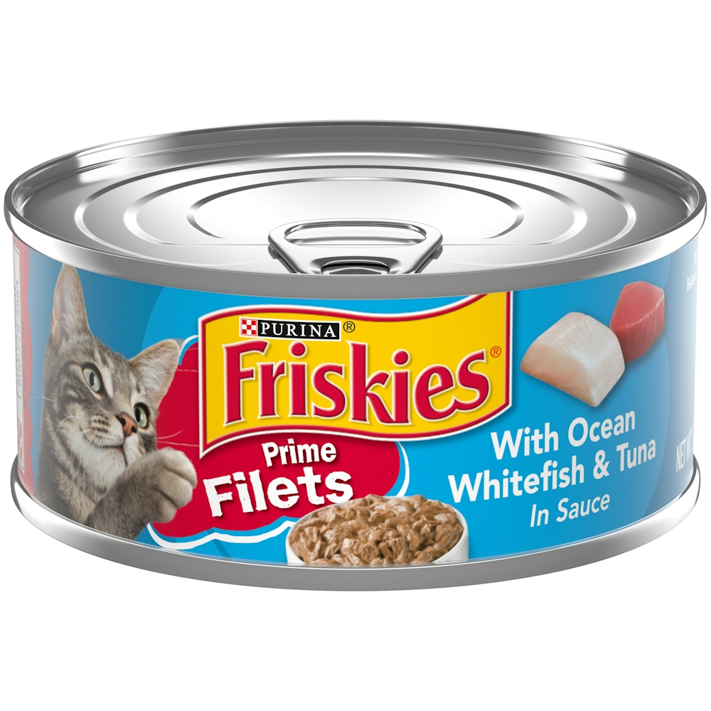 Friskies Wet Cat Food Purina Prime Filets With Ocean Whitefish And Tuna In Sauce High Protein - 5.5 Oz. Can