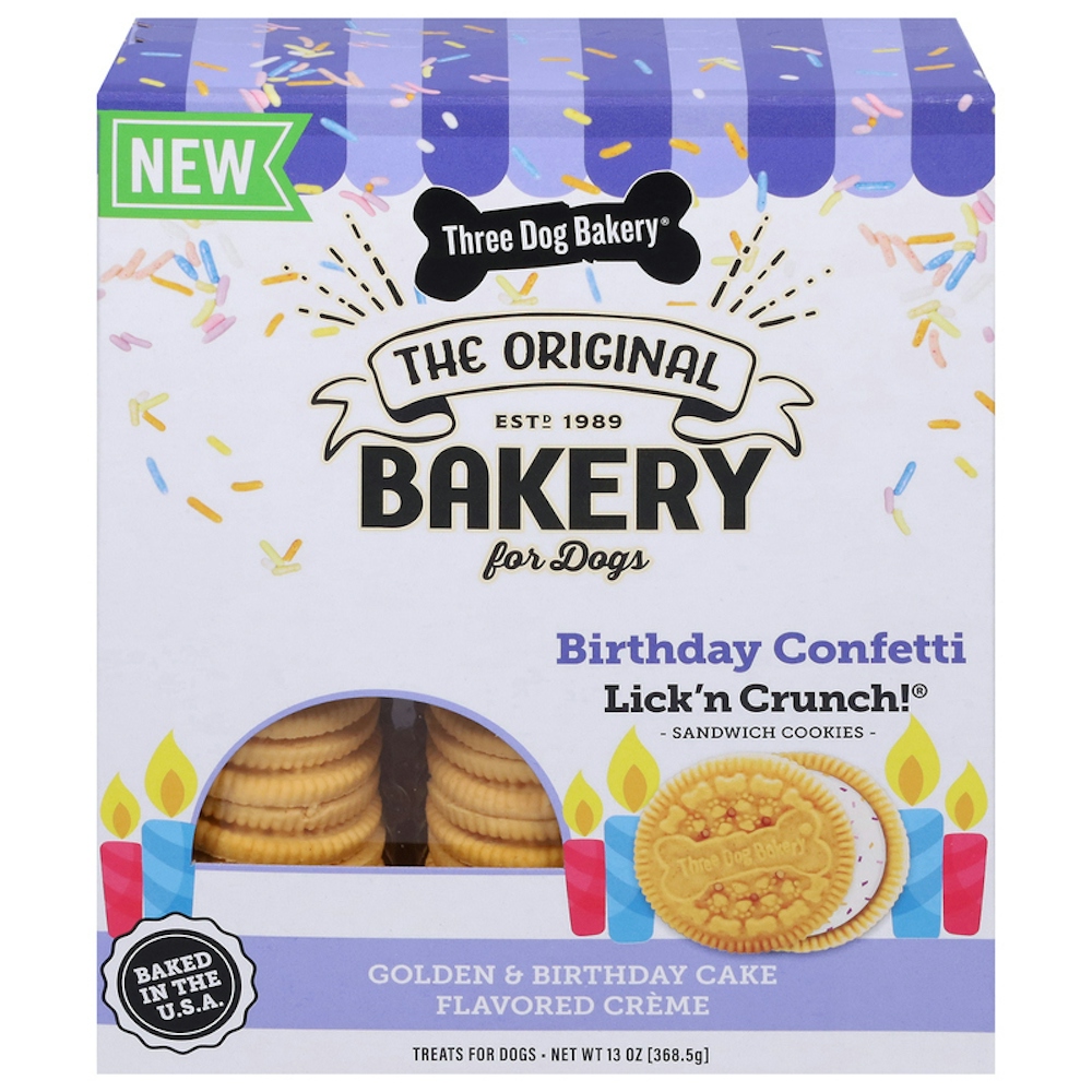 Three Dog Bakery Birthday Cake Lick 'n Crunch Vanilla Flavor Treats - 13oz