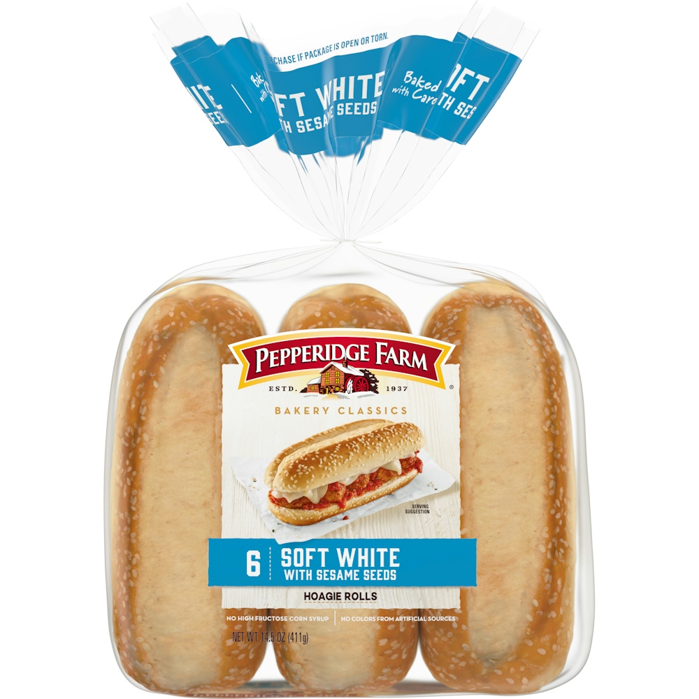 Photo of Pepperidge Farm Bakery Classics Soft White With Sesame Seeds Hoagie Rolls, 6-pack Bag