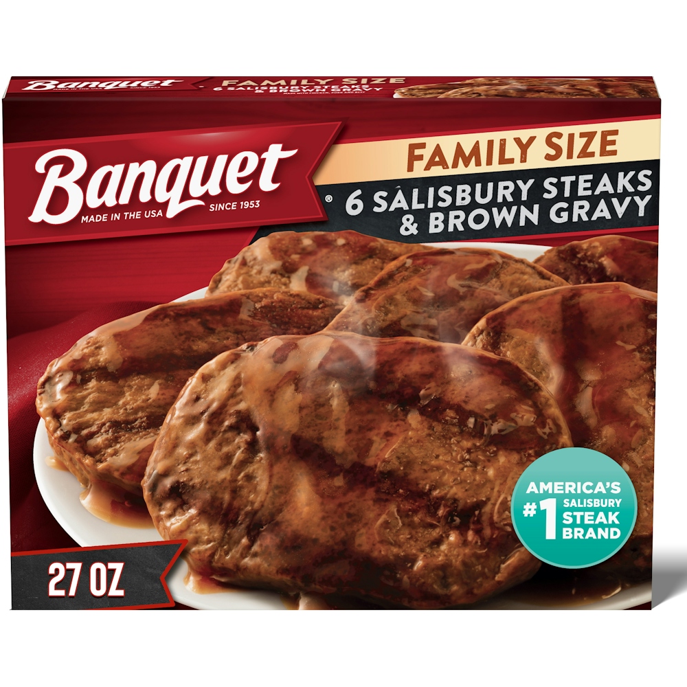 Banquet Family Size Salisbury Steaks and Brown Gravy Frozen Meal, 27 Ounce, 27 Oz