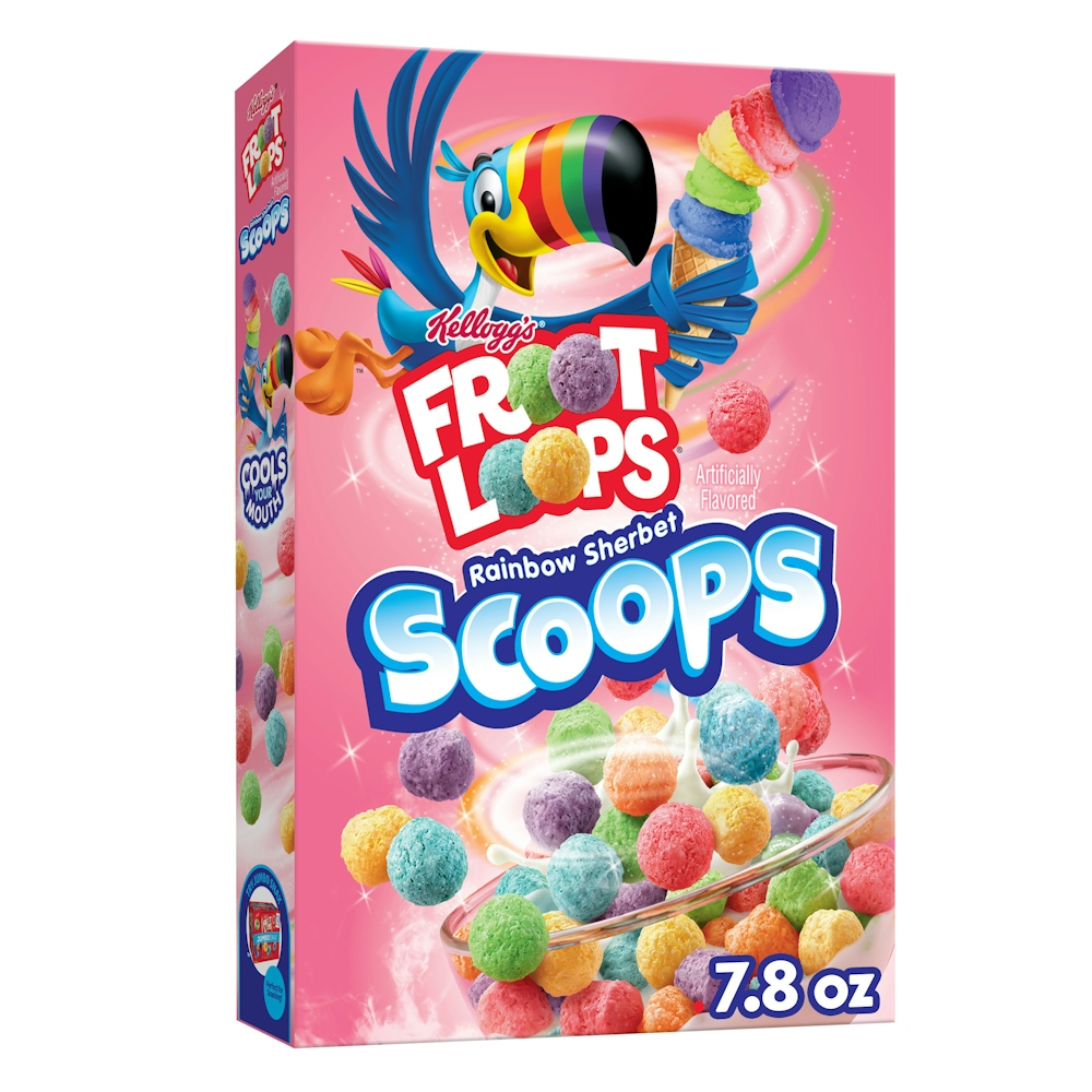 Froot Loops Cereal, Multigrain, Sweetened, Rainbow Sherbet Scoops 7.8 Oz