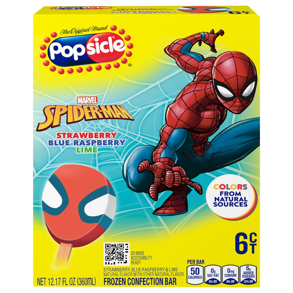Photo of Popsicle Frozen Confection Bar, Strawberry/Blue Raspberry/Lime, Marvel Spider Man