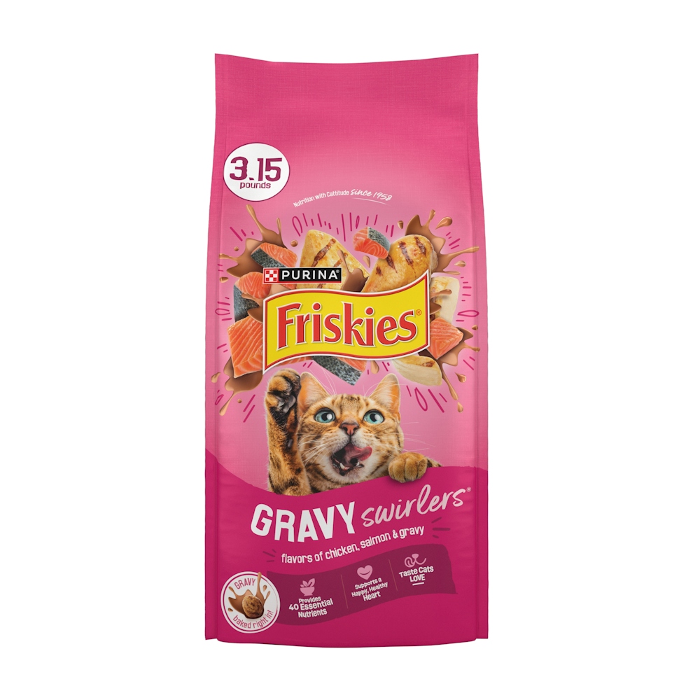 Friskies Purina Dry Cat Food, Gravy Swirlers - 3.15 Lb. Bag
