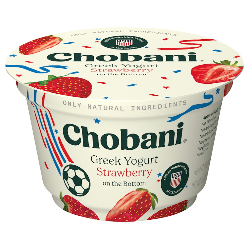 Chobani Yogurt, Greek, Non Fat, Strawberry On The Bottom 5.3 Oz
