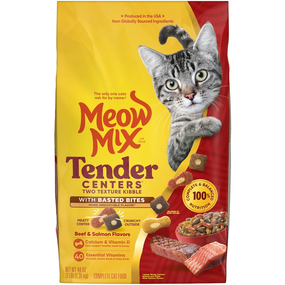 Meow Mix Tender Centers With Basted Bites Beef & Salmon Flavors Dry Cat Food 3 Lb. Bag