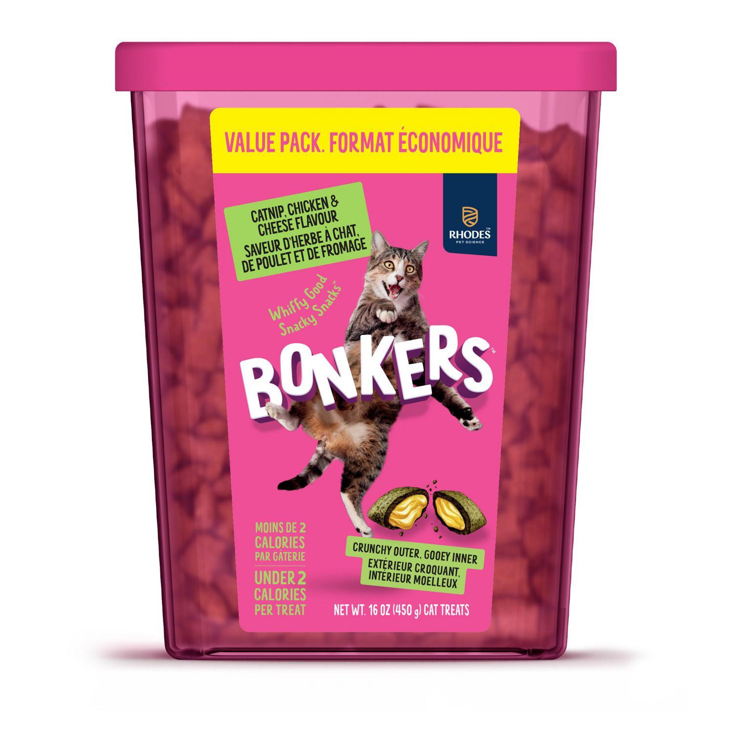 Bonkers Cat Bites, Catnip & Chick 'N' Cheddar Flavor, Crunchy & Soft Cat Snacks, Treats For Cats, 16 Oz Tub, 454g