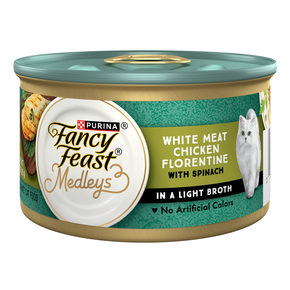 Fancy Feast Purina Gravy Wet Cat Food, Medleys White Meat Chicken Florentine With Garden Greens - 3 Oz. Can