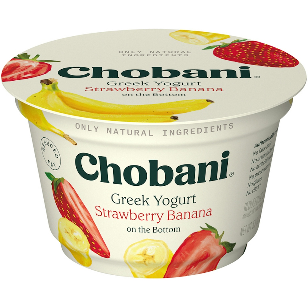 Chobani Yogurt, Greek, Reduced Fat, Strawberry Banana On The Bottom