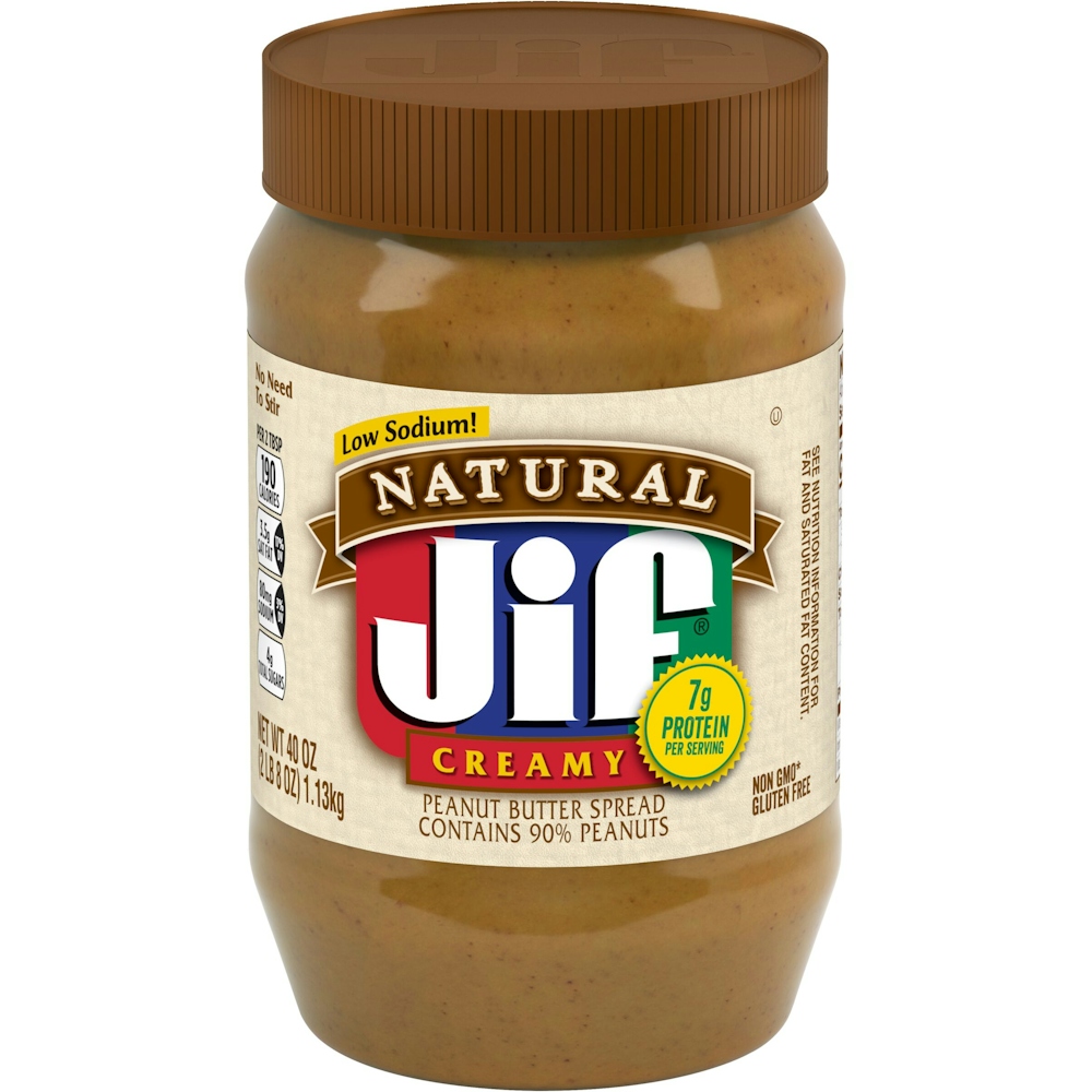 Jif Peanut Butter Spread, Low Sodium, Creamy, Natural, 40 Ounce