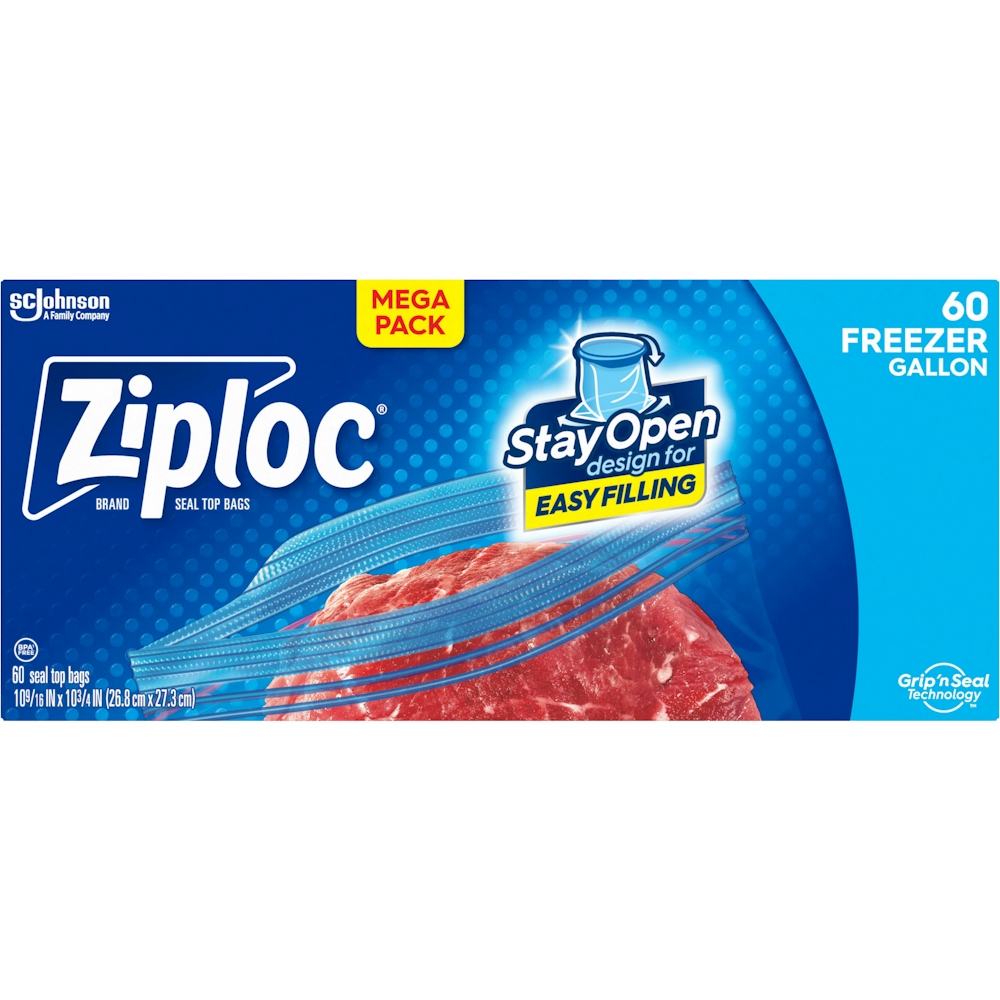 Ziploc Seal Top Bags Freezer Bags Gallon Size Grip 'N Seal Mega Pack 60