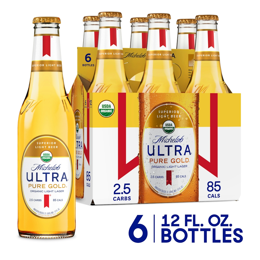 Photo of Michelob Ultra Pure Gold Organic Light Lager - 6 Pack Bottles, 72 Fl Oz