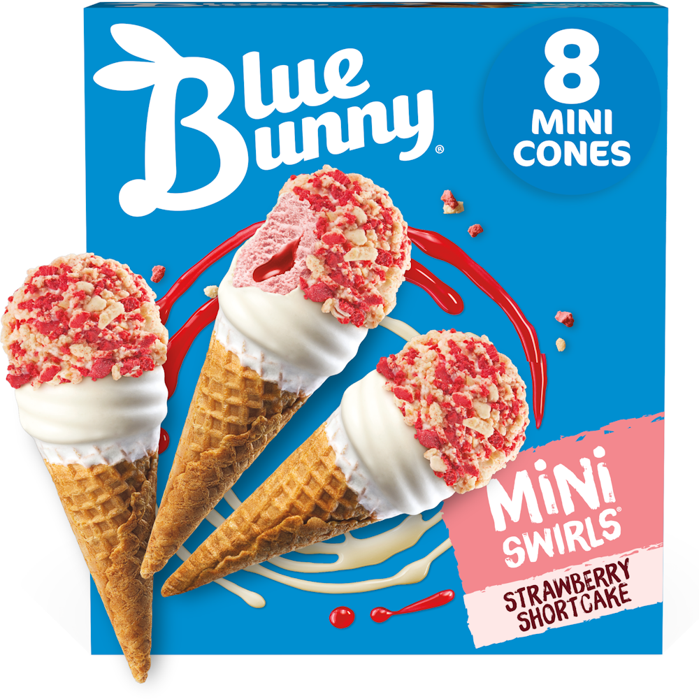 Photo of Blue Bunny Mini Swirls Strawberry Shortcake Frozen Dairy Dessert 8 - 2.3 Fl Oz Cones