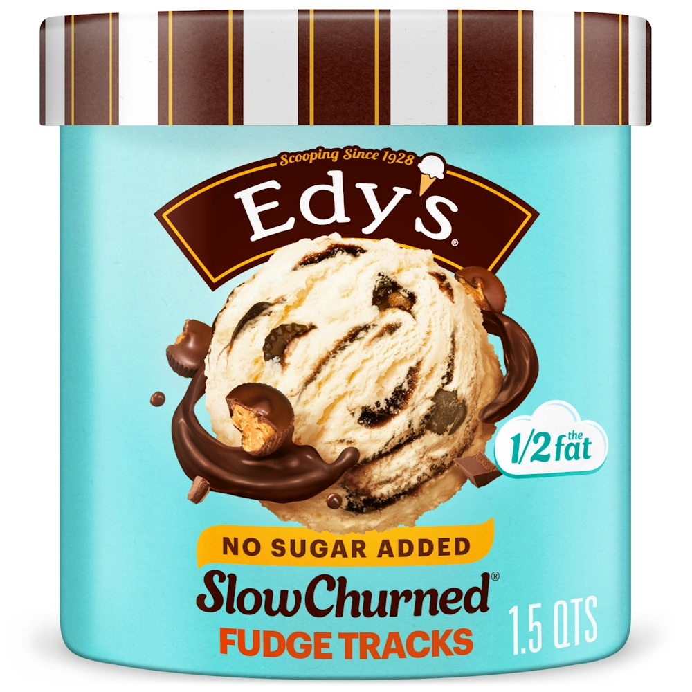 Photo of Edy's Dreyer's Slow Churned Fudge Tracks No Sugar Added Light Ice Cream