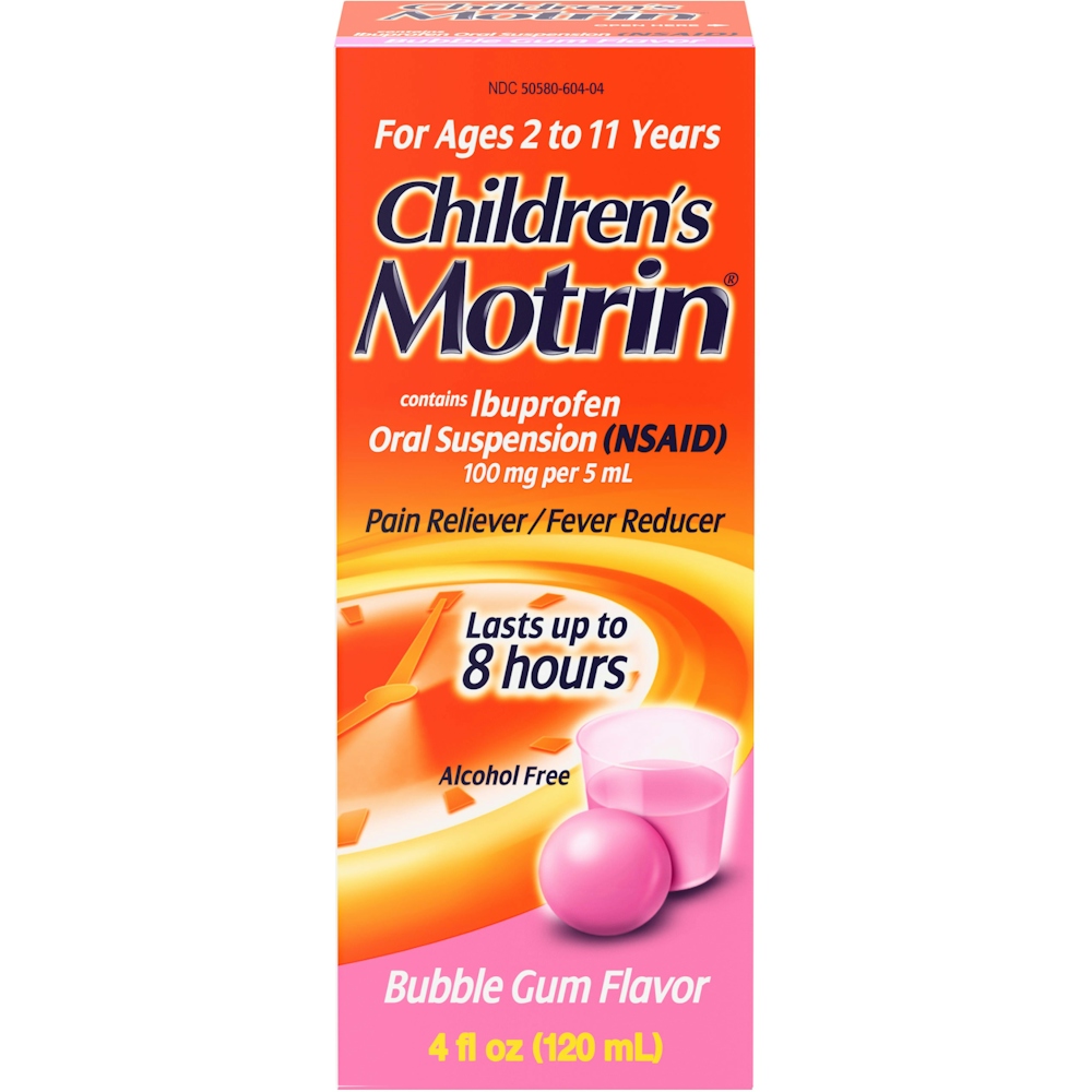 Photo of Children's Motrin Oral Suspension, Pain Reliever/Fever Reducer, Ibuprofen (NSAID), Bubble Gum Flavor, 4 Fl Oz