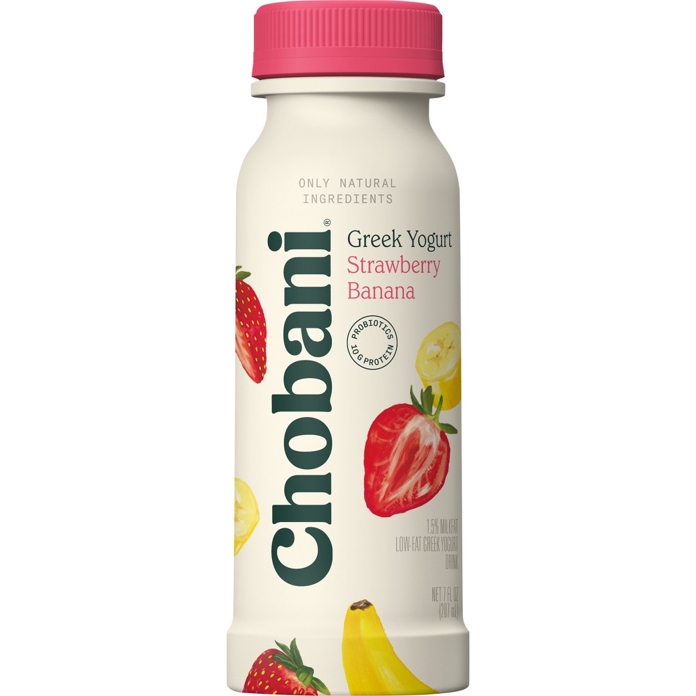 Photo of Chobani Strawberry Banana Lowfat Greek Yogurt Drink, 7 Fl Oz, 7 Fluid Ounce