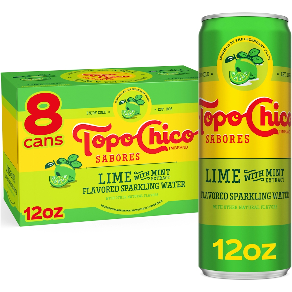 Topo Chico Sabores Lime With Mint Extract Flavored Sparkling Water Portable Cans, 12 Fl Oz