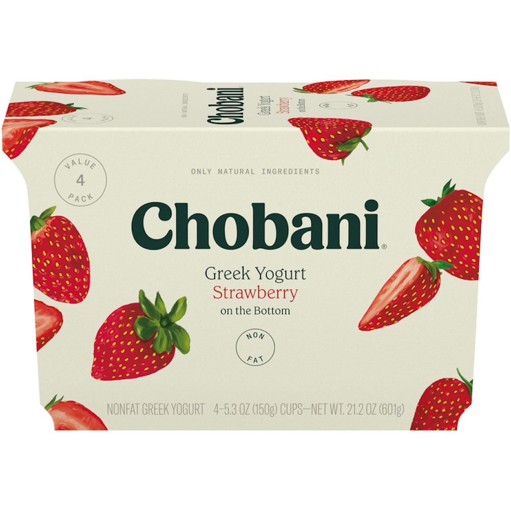 Photo of Chobani Yogurt, Greek, Nonfat, Strawberry On The Bottom, 4 Value Pack
