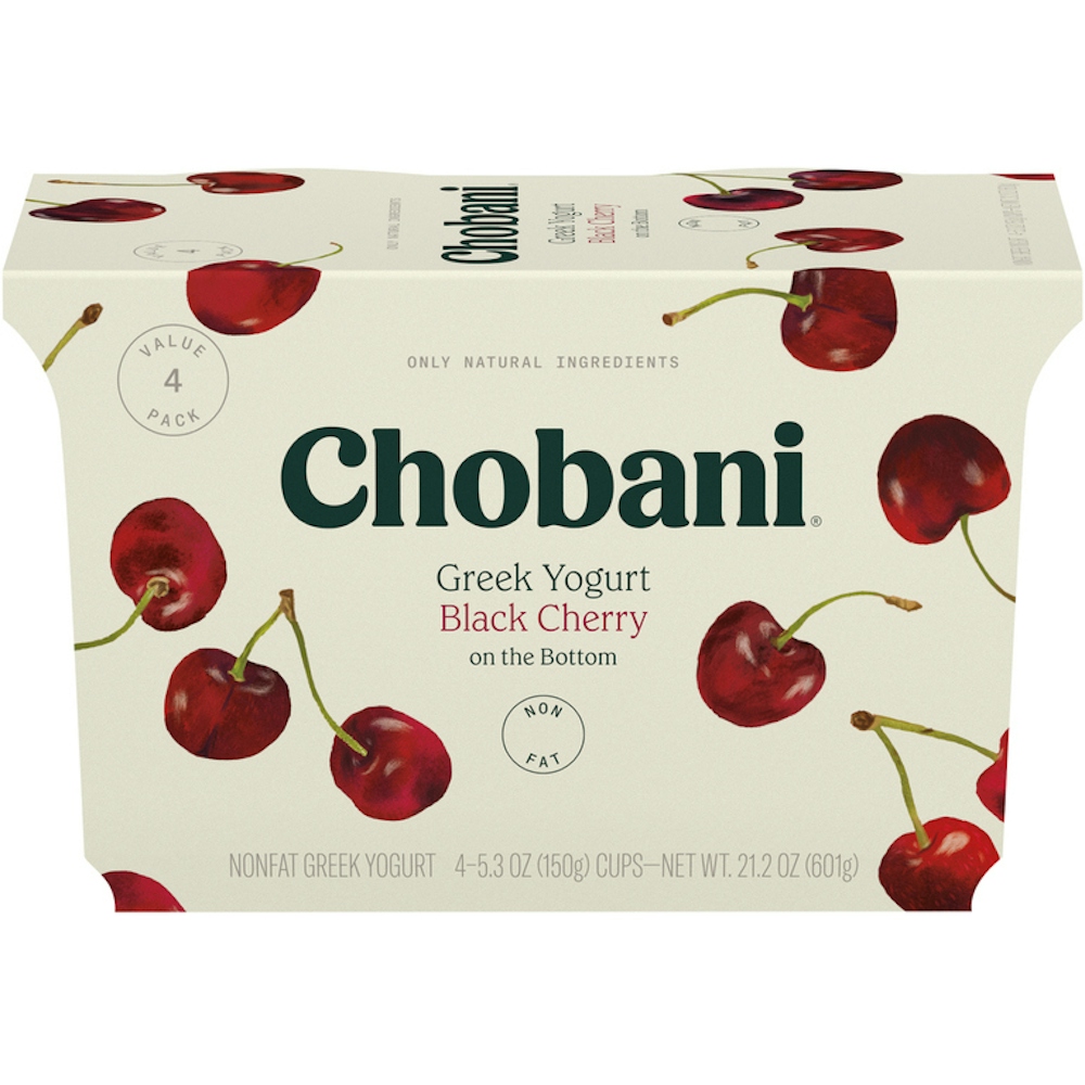 Chobani Yogurt, Greek, Nonfat, Black Cherry On The Bottom, Value 4 Pack