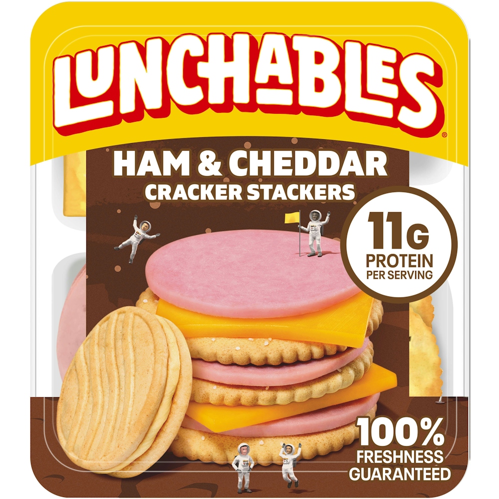 Photo of Lunchables Ham & Cheddar Cheese Cracker Stackers Snack Kit Kids Lunch With Vanilla Cookies