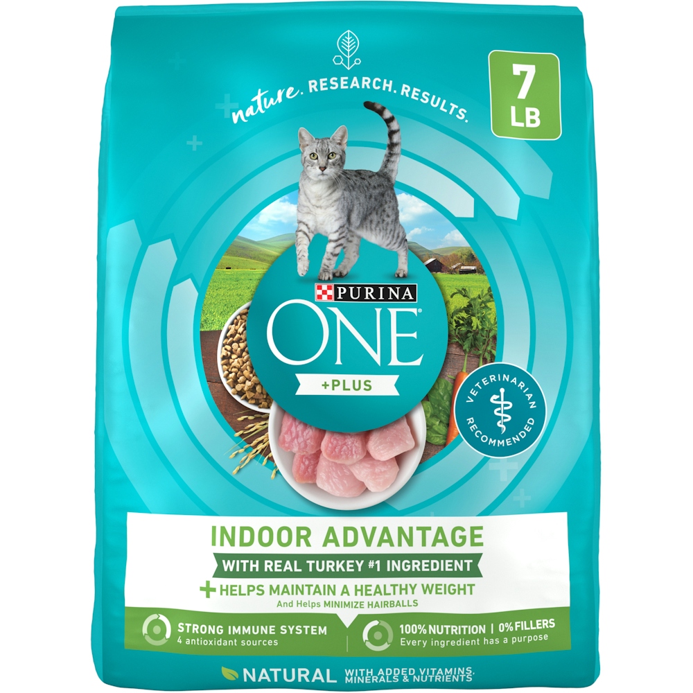 ONE Purina Hairball, Weight Control, Indoor, Natural Dry Cat Food, Indoor Advantage - 7 Lb. Bag