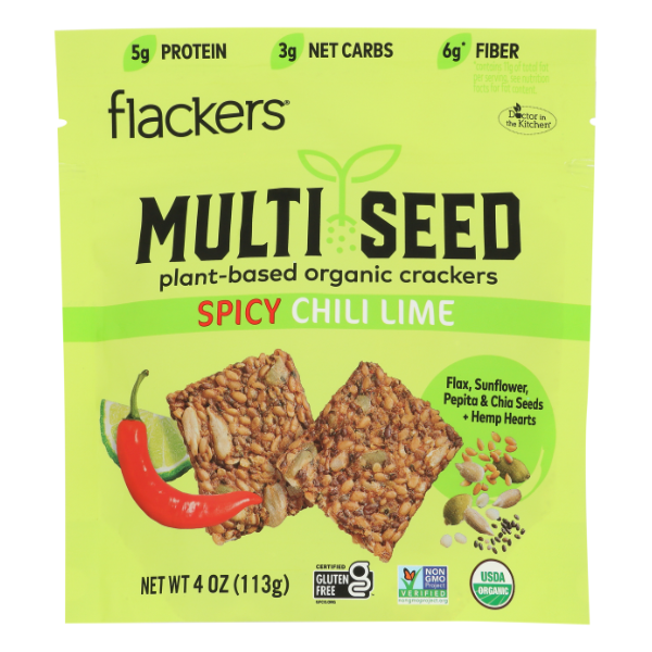 Flackers Crackers, Organic, Plant Based, Multi Seed, Spicy Chili Lime 4 Oz